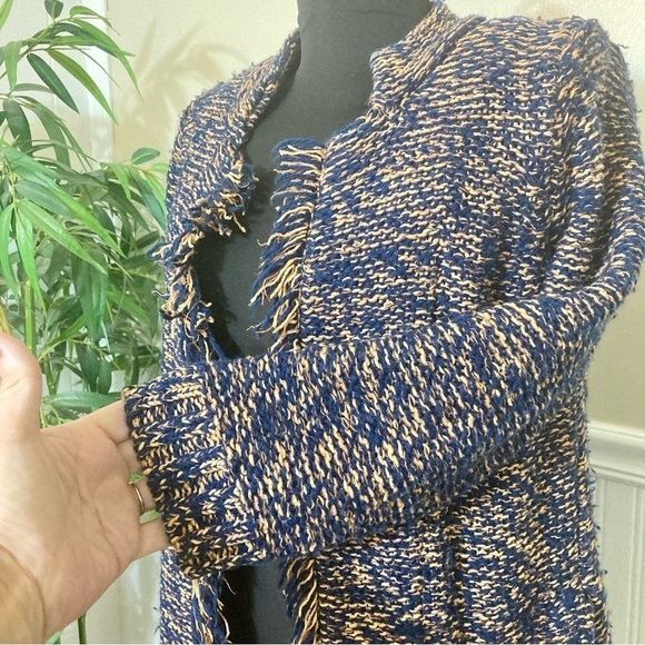 Anthropologie SPARROW Marled Peat Cardigan Open Front SIZE S Linen Blend Fringe. - Picture 9 of 13